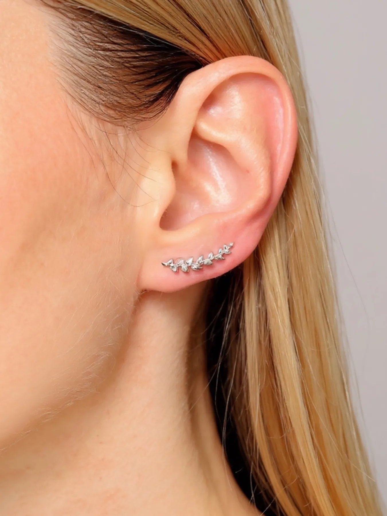 Silver Leaf Ear Climber Earrings – 925 Nature-Inspired Jewelry