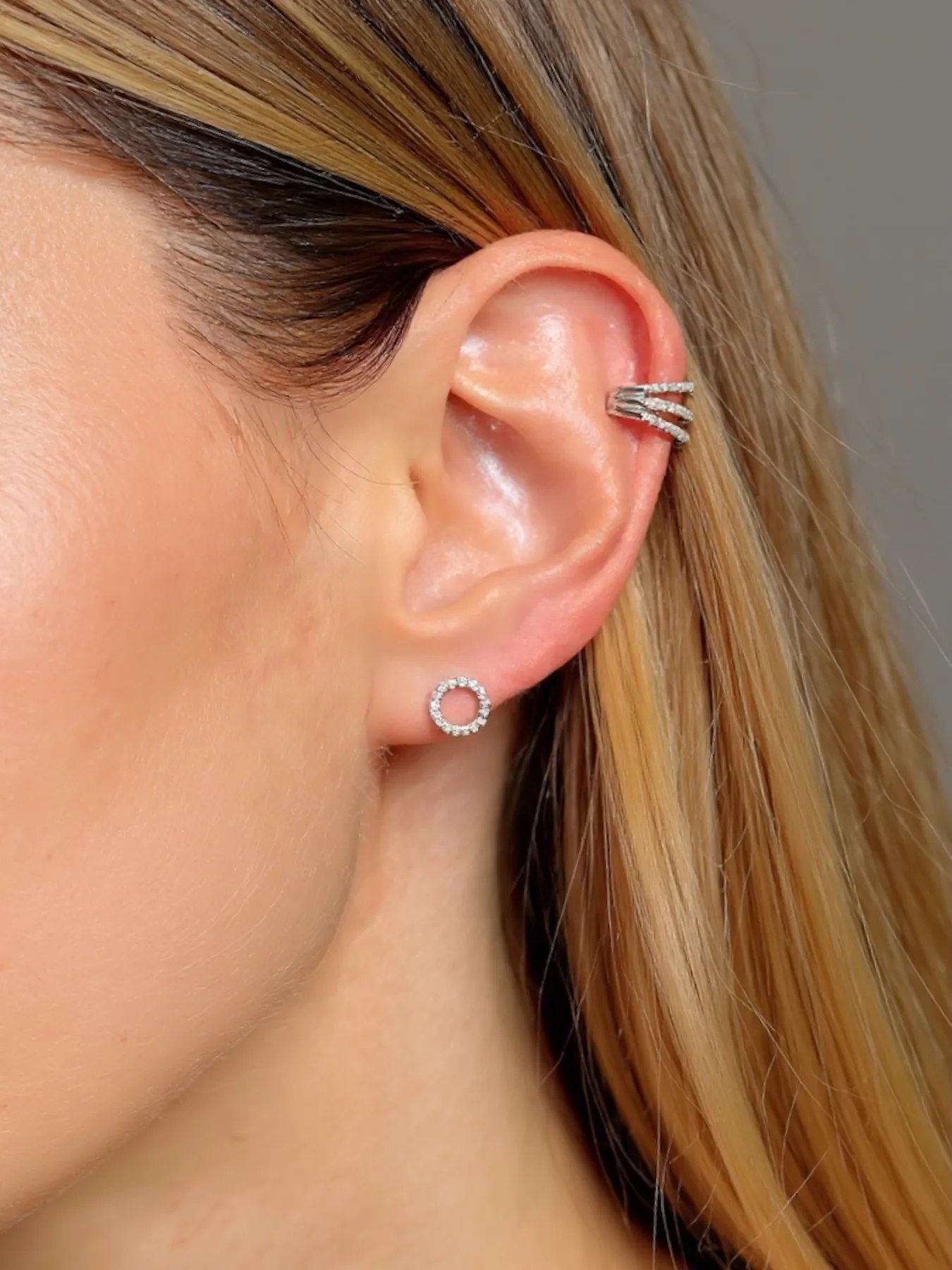 Silver Double Row Cuff Earring – 925 Minimalist Design