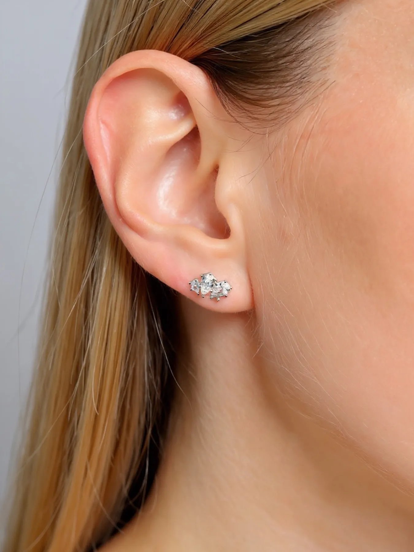 Silver earrings with zircon – leaf branch design