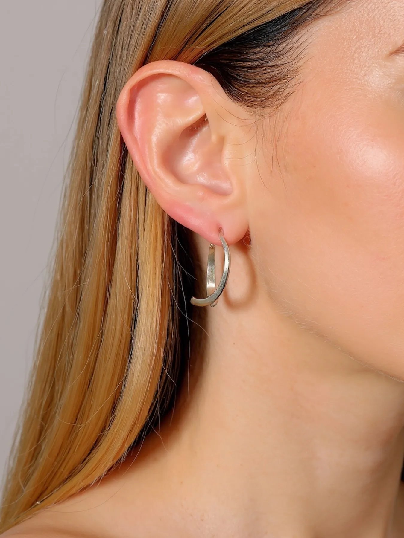 X Shape earrings 925 silver – double crescent design