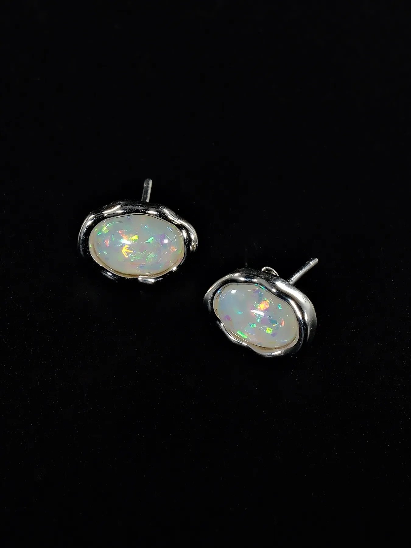 Silver Opal Earrings | 925 Sterling Silver & 18k Gold