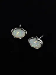 Silver Opal Earrings | 925 Sterling Silver & 18k Gold
