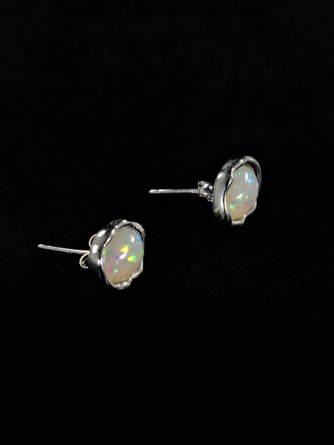Silver Opal Earrings | 925 Sterling Silver & 18k Gold
