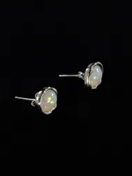 Silver Opal Earrings | 925 Sterling Silver & 18k Gold