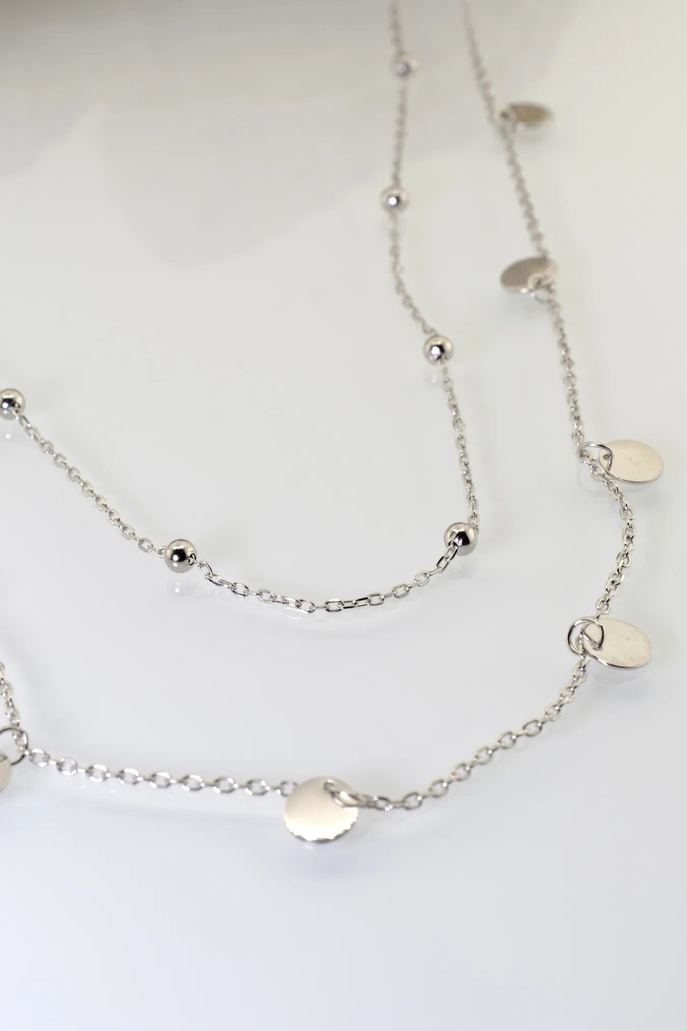 Silver necklace – 925 sterling double-layer chain with coin pendants