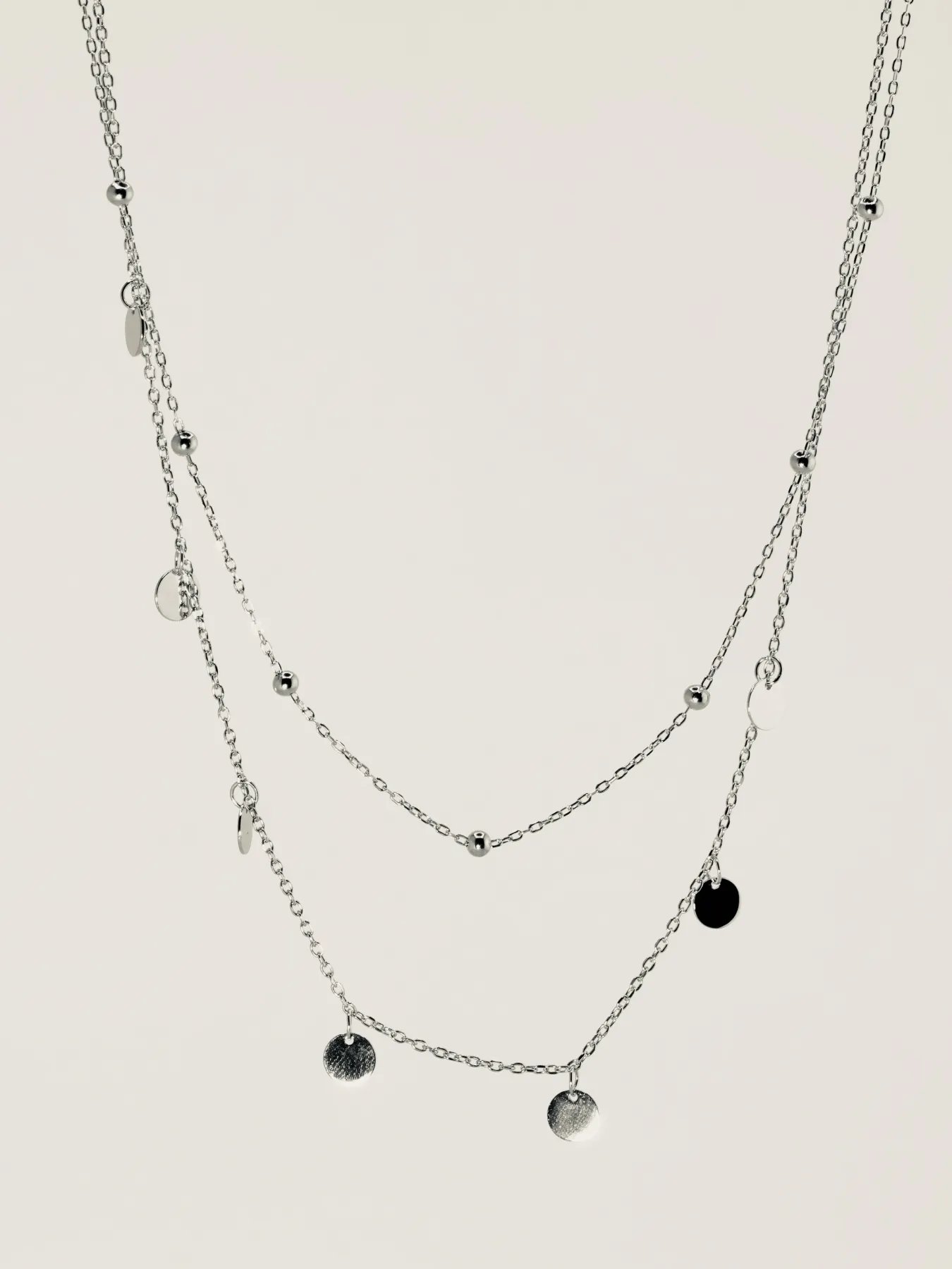 Silver necklace – 925 sterling double-layer chain with coin pendants