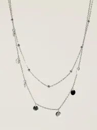 Silver necklace – 925 sterling double-layer chain with coin pendants