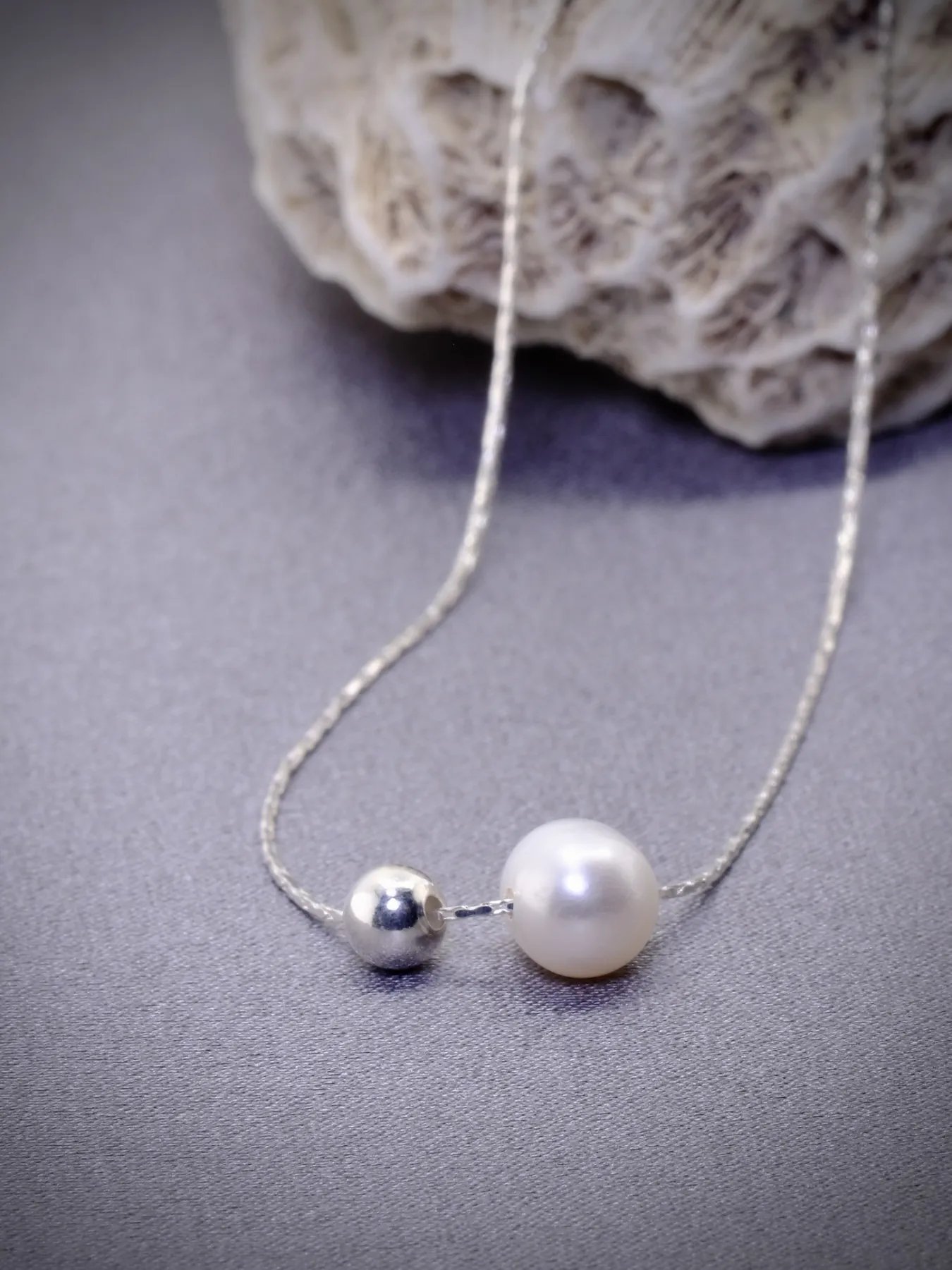 Silver necklace – 925 silver chain with freshwater pearl