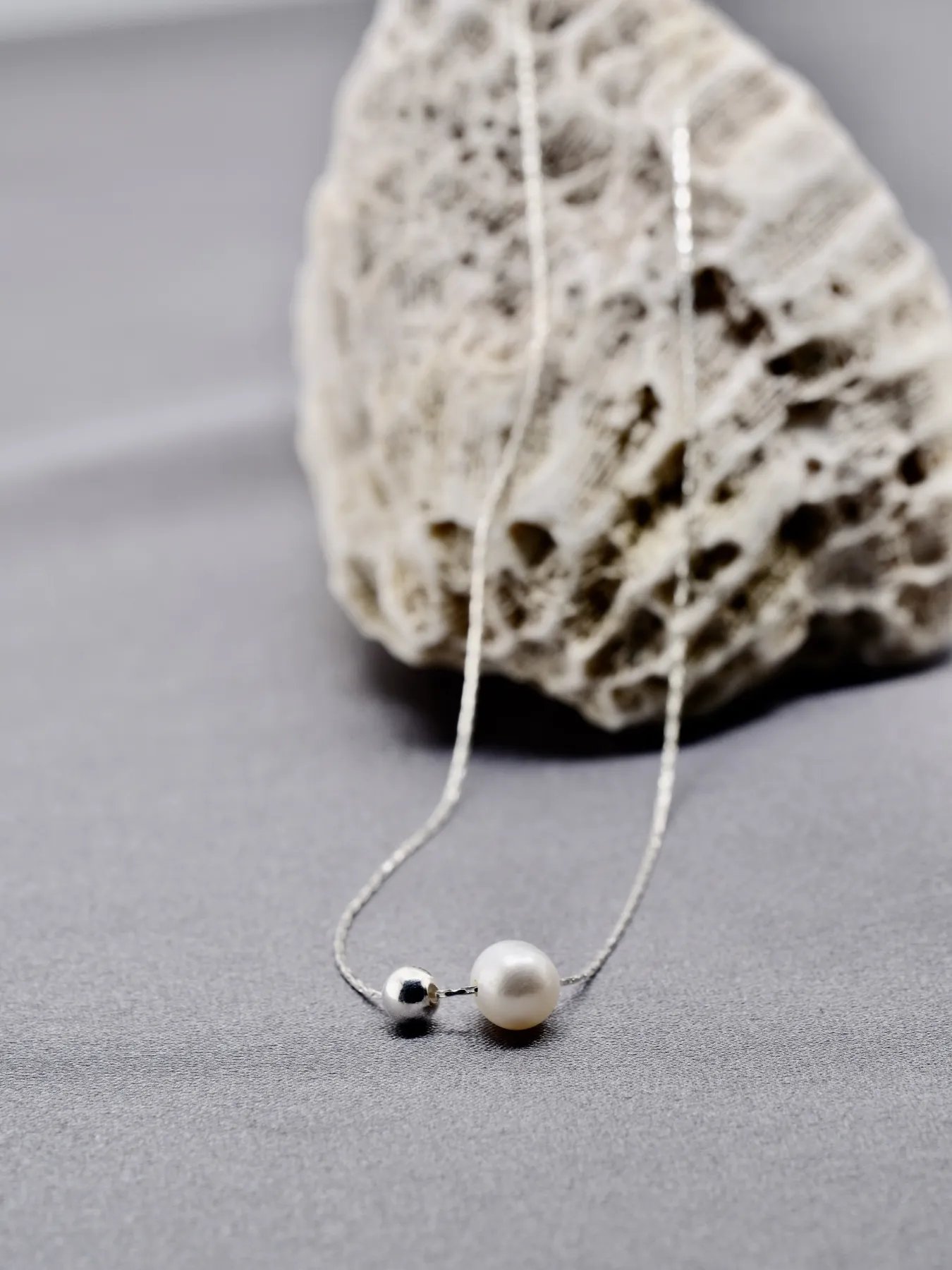Silver necklace – 925 silver chain with freshwater pearl