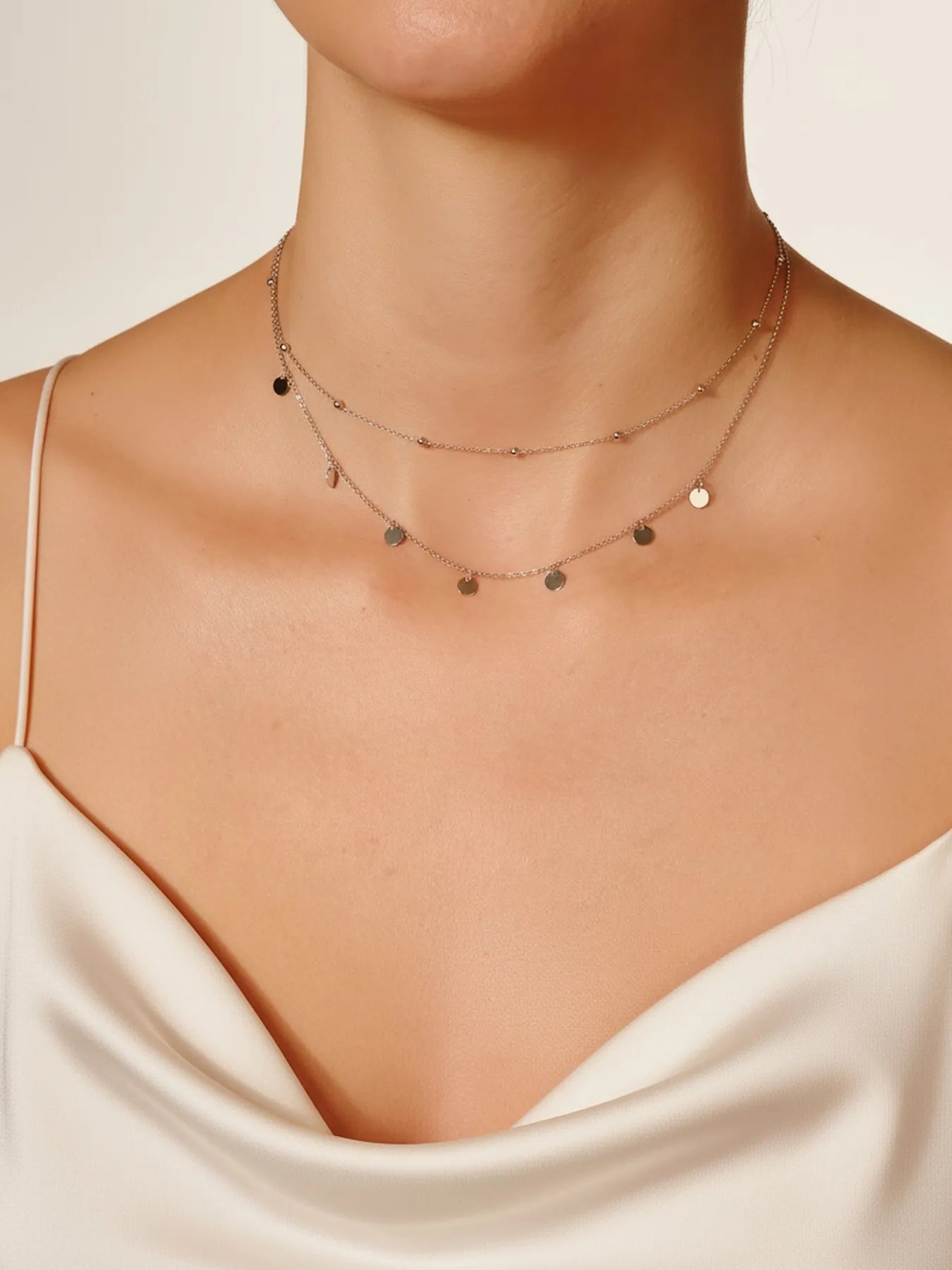 Silver necklace – 925 sterling double-layer chain with coin pendants
