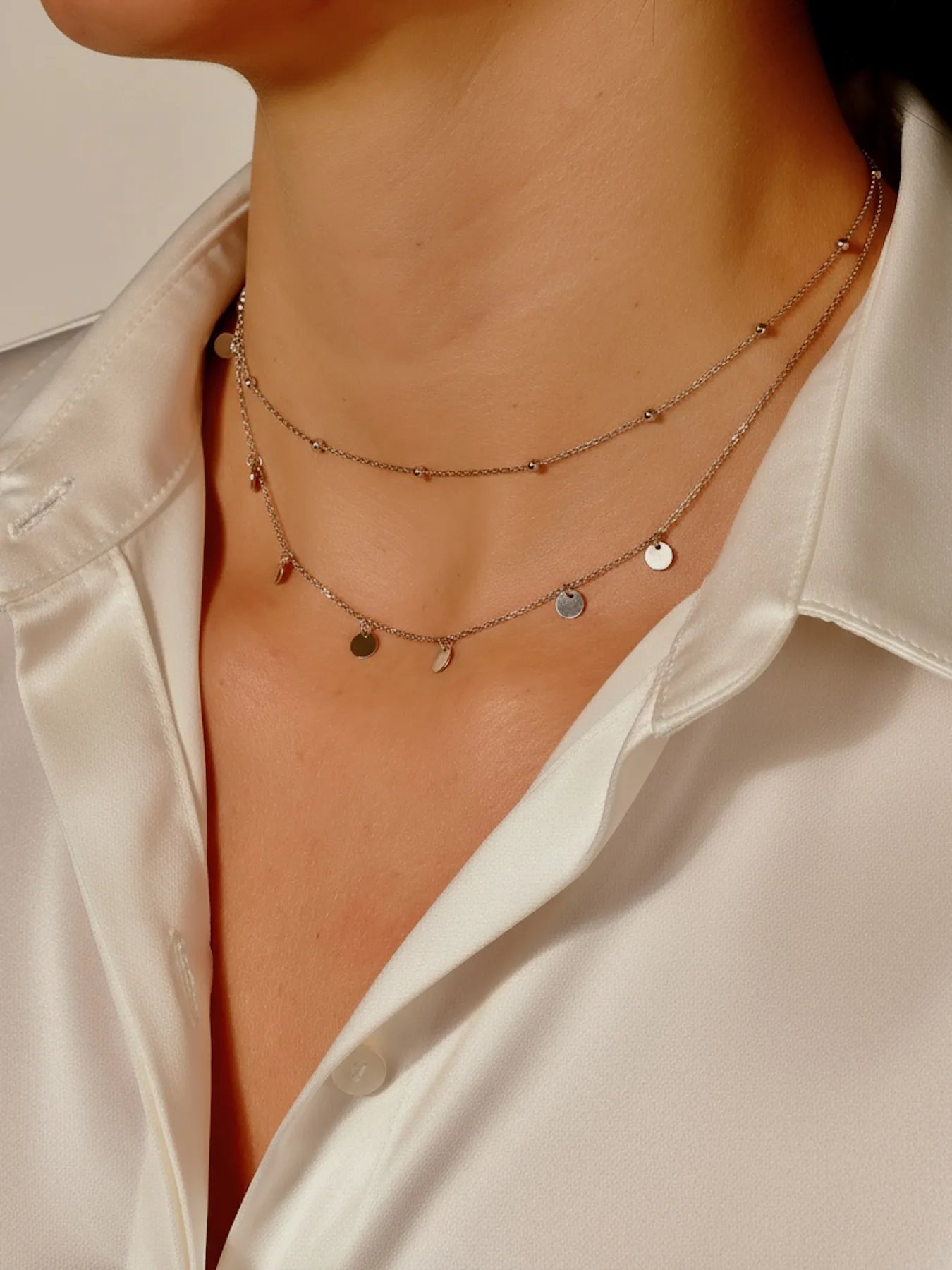 Silver necklace – 925 sterling double-layer chain with coin pendants