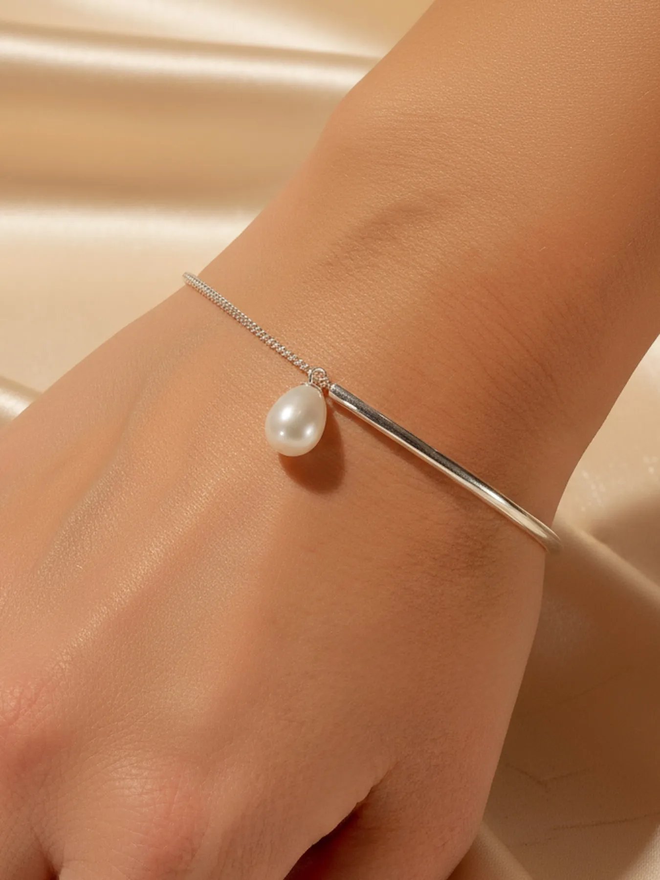 Sterling silver bracelet with pearl – 925 elegant jewelry