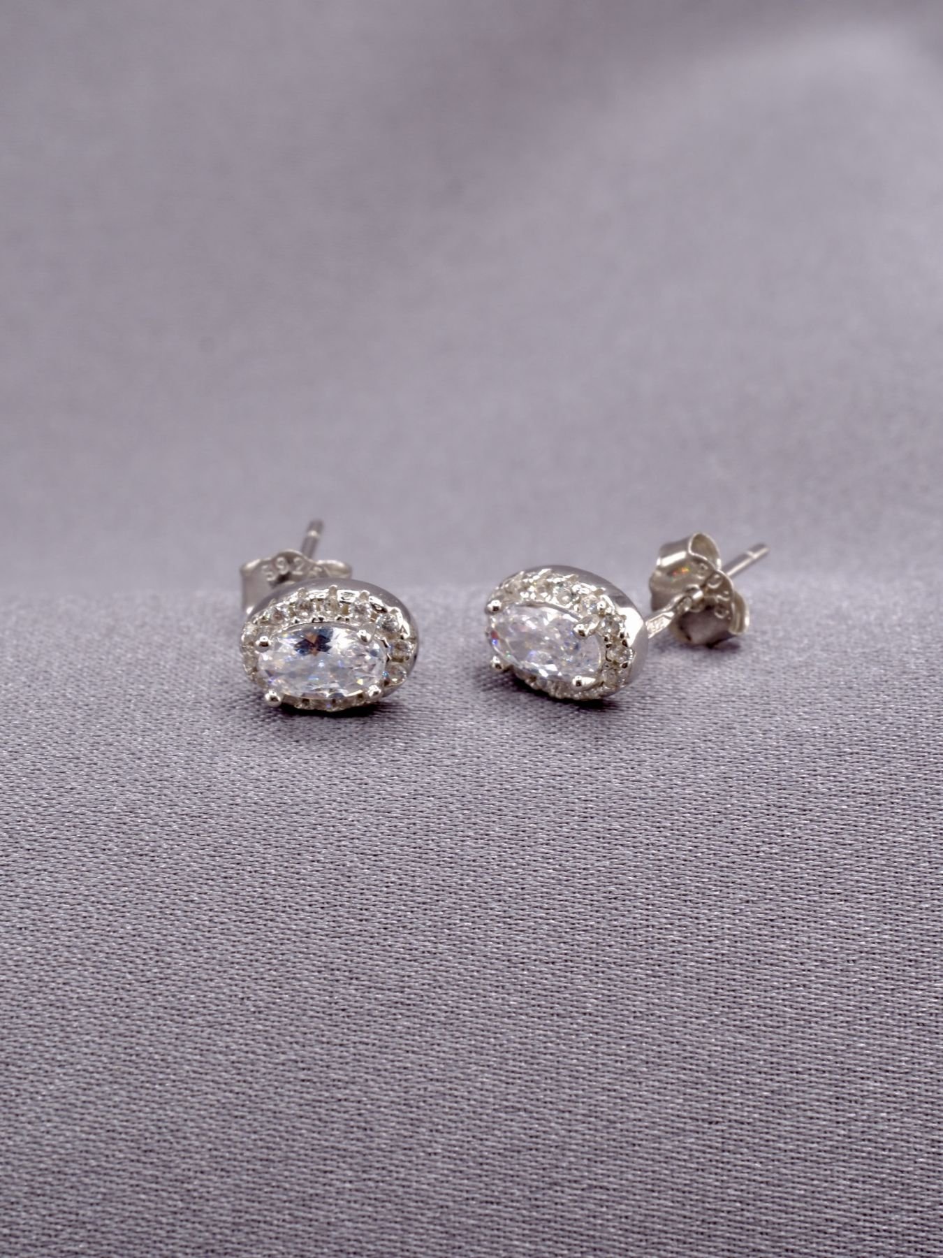 Silver Oval Zircon Earrings – 925 Elegant Women’s Studs