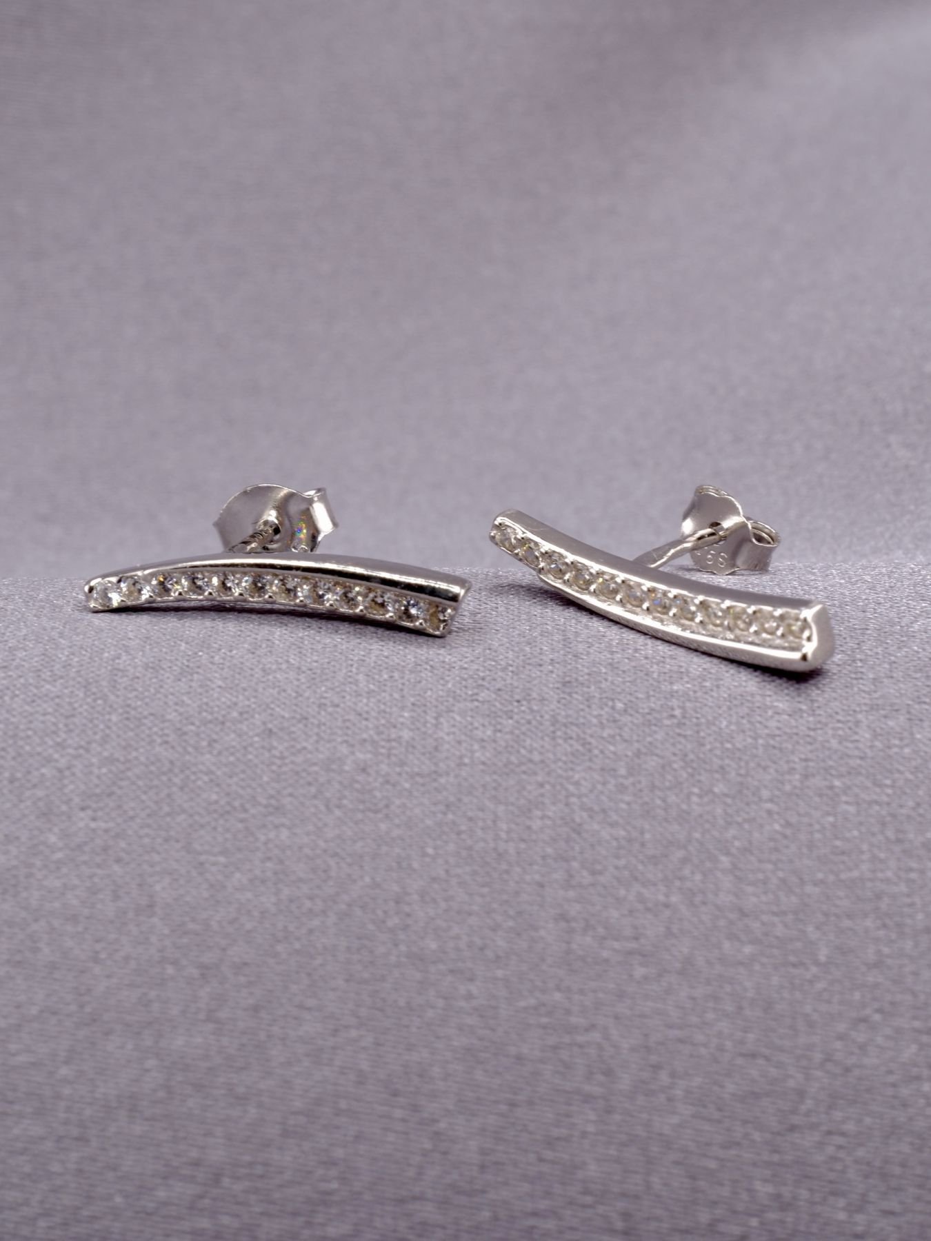 Silver Bar Earrings with Zircon – 925 Minimalist Women’s Jewelry