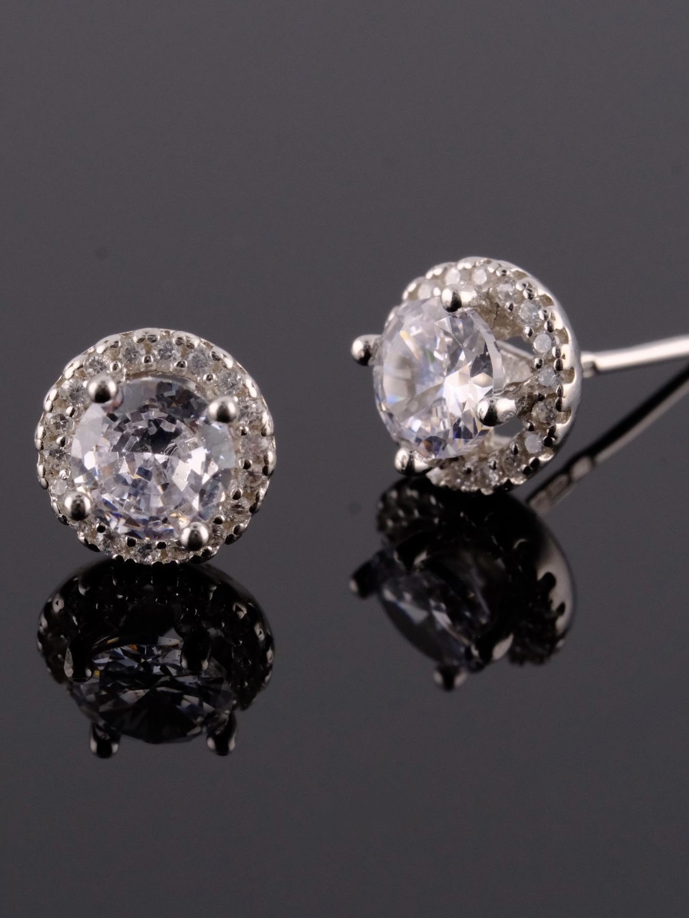 Silver Round Zircon Earrings – 925 Halo Women’s Studs