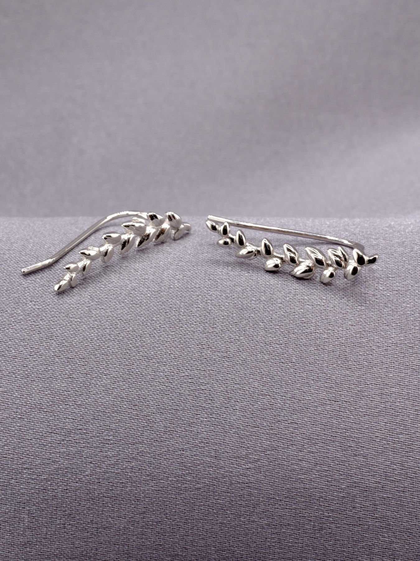 Silver Leaf Ear Climber Earrings – 925 Nature-Inspired Jewelry