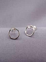 925 sidabro auskarai – apvalūs auskarai su cirkoniu centre