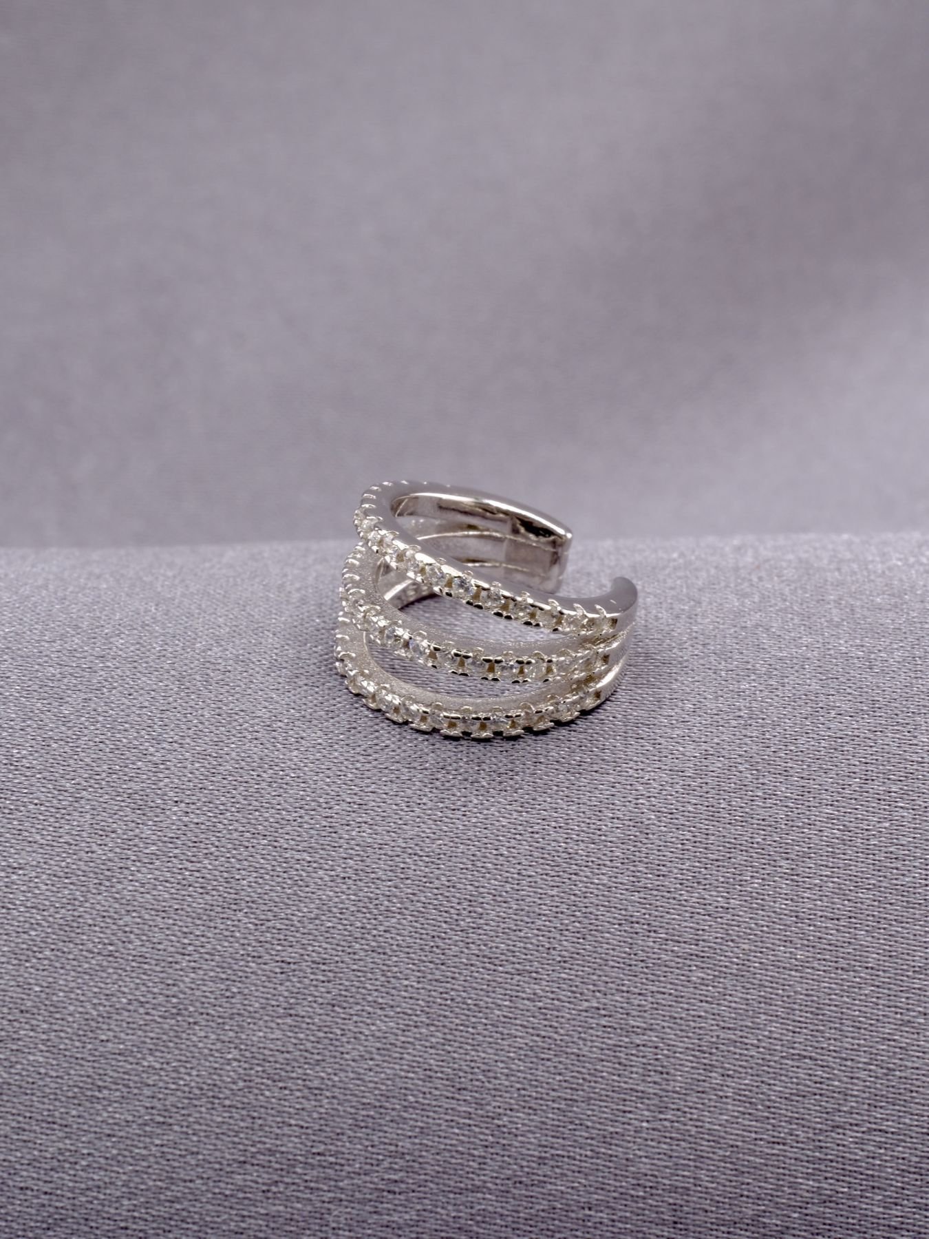 925 sidabro cuff auskaras – trijų eilučių su cirkoniais