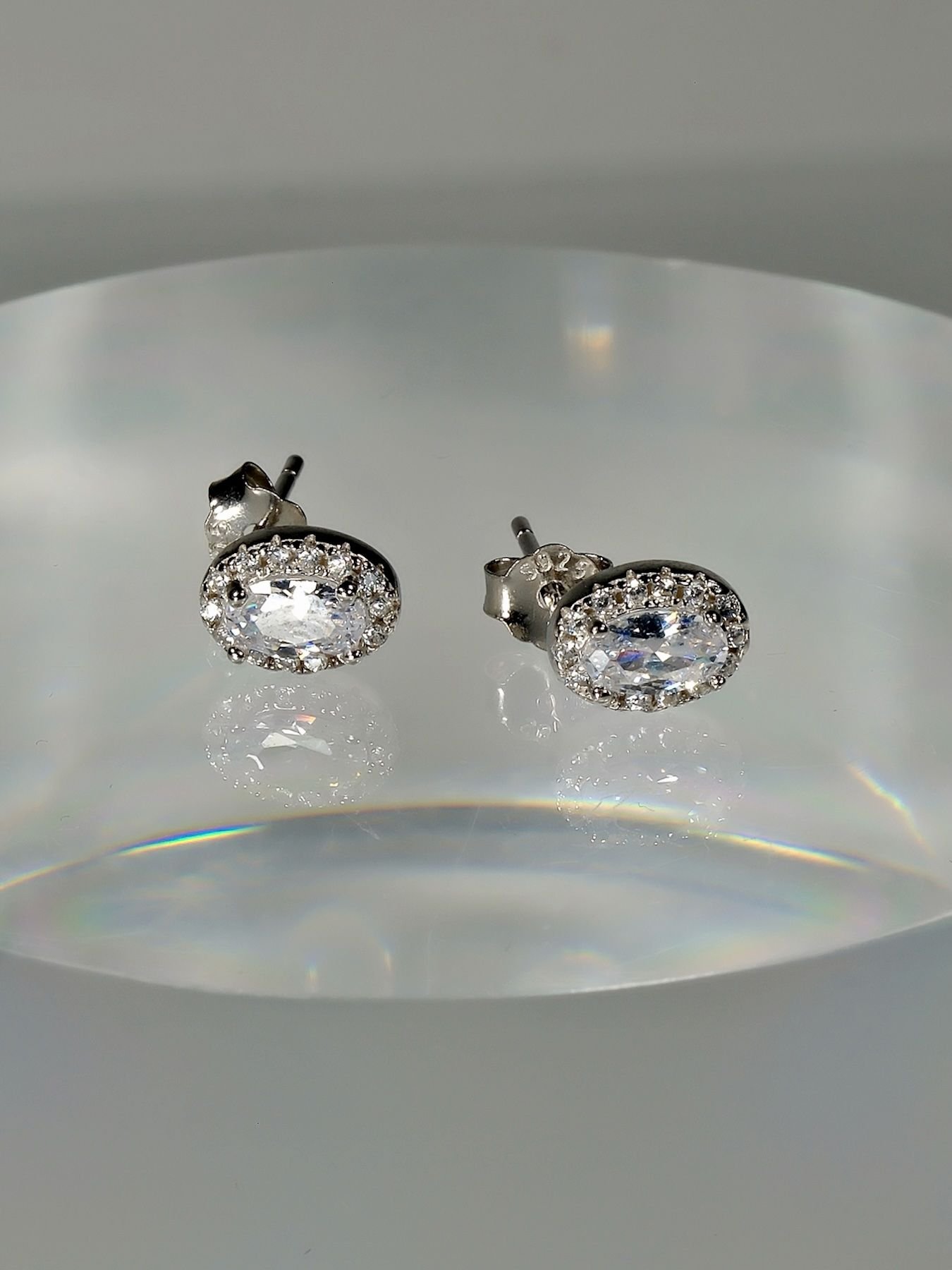 Silver Oval Zircon Earrings – 925 Elegant Women’s Studs