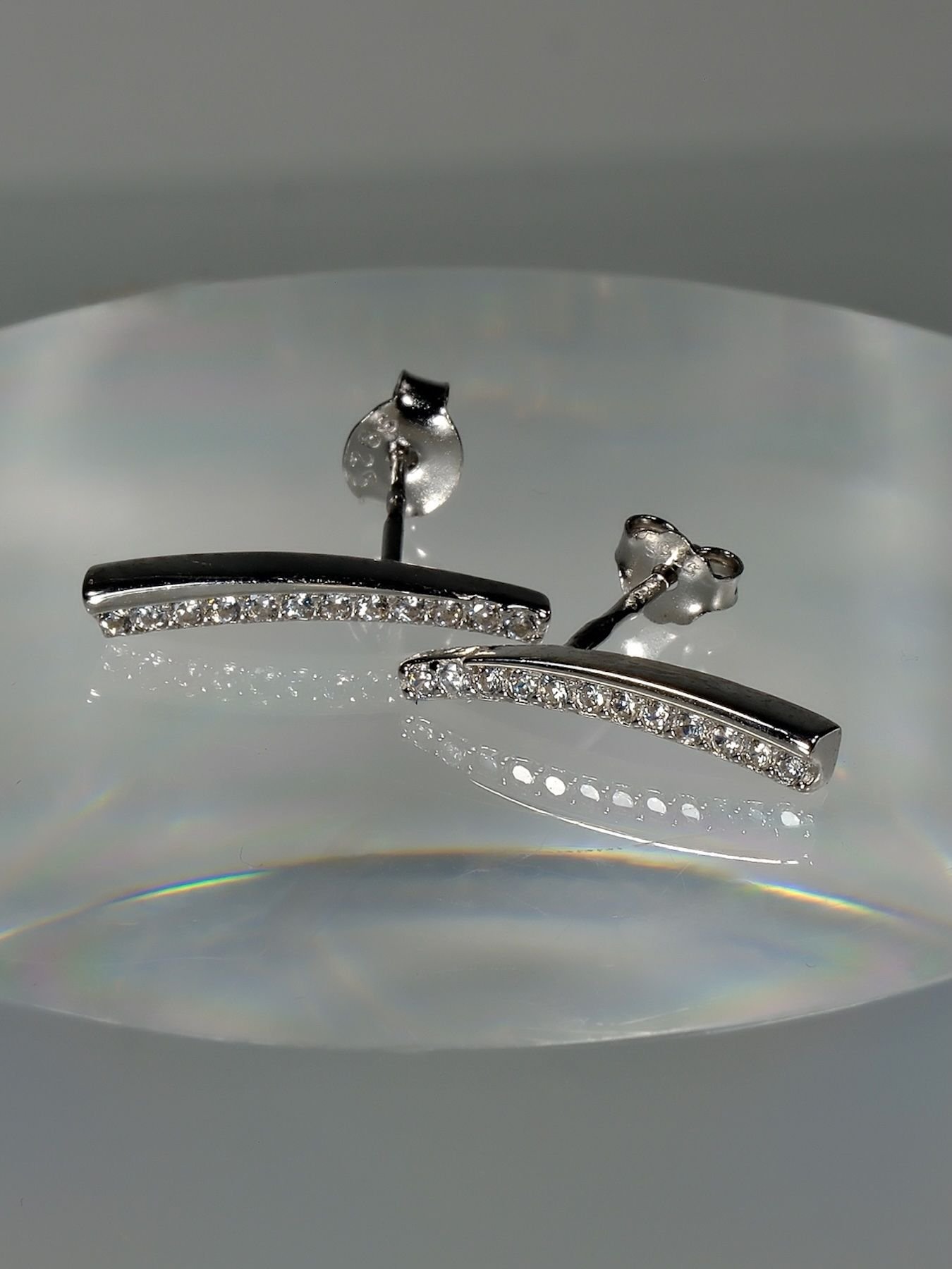 Silver Bar Earrings with Zircon – 925 Minimalist Women’s Jewelry