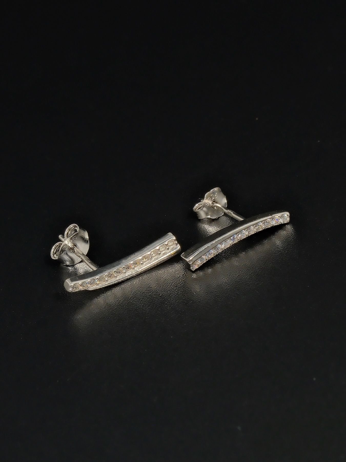 Silver Bar Earrings with Zircon – 925 Minimalist Women’s Jewelry
