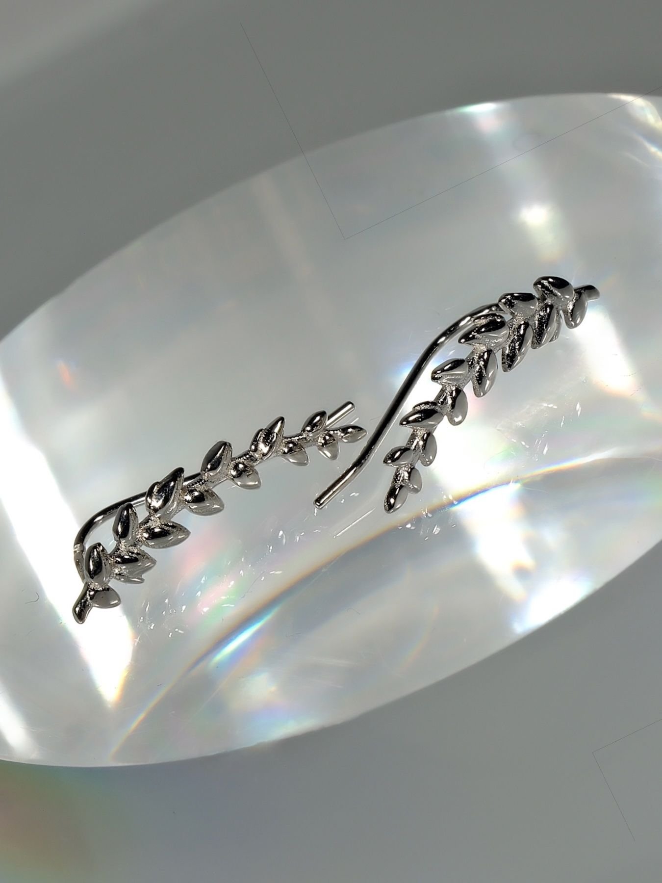 Silver Leaf Ear Climber Earrings – 925 Nature-Inspired Jewelry