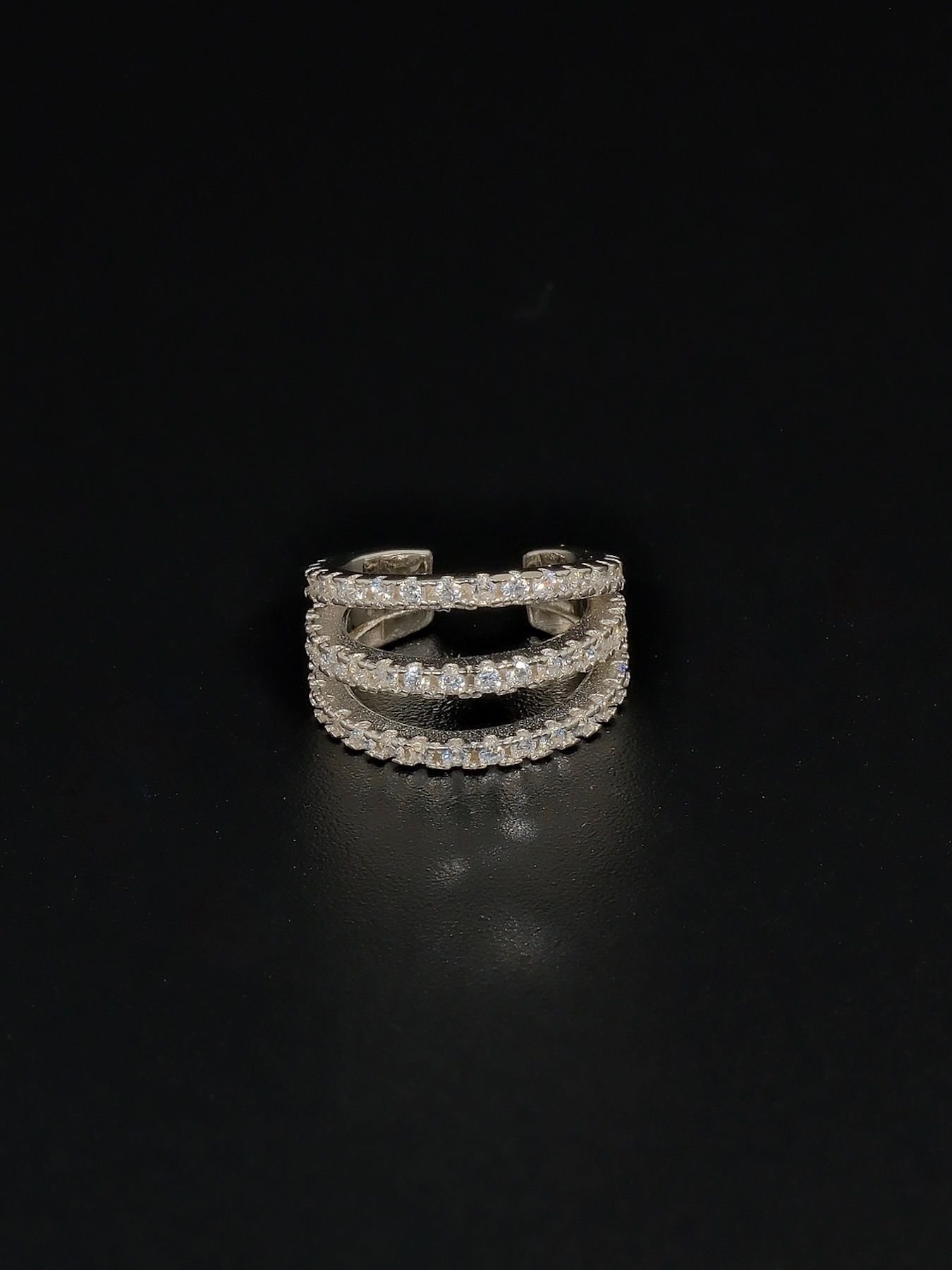 925 sidabro cuff auskaras – trijų eilučių su cirkoniais