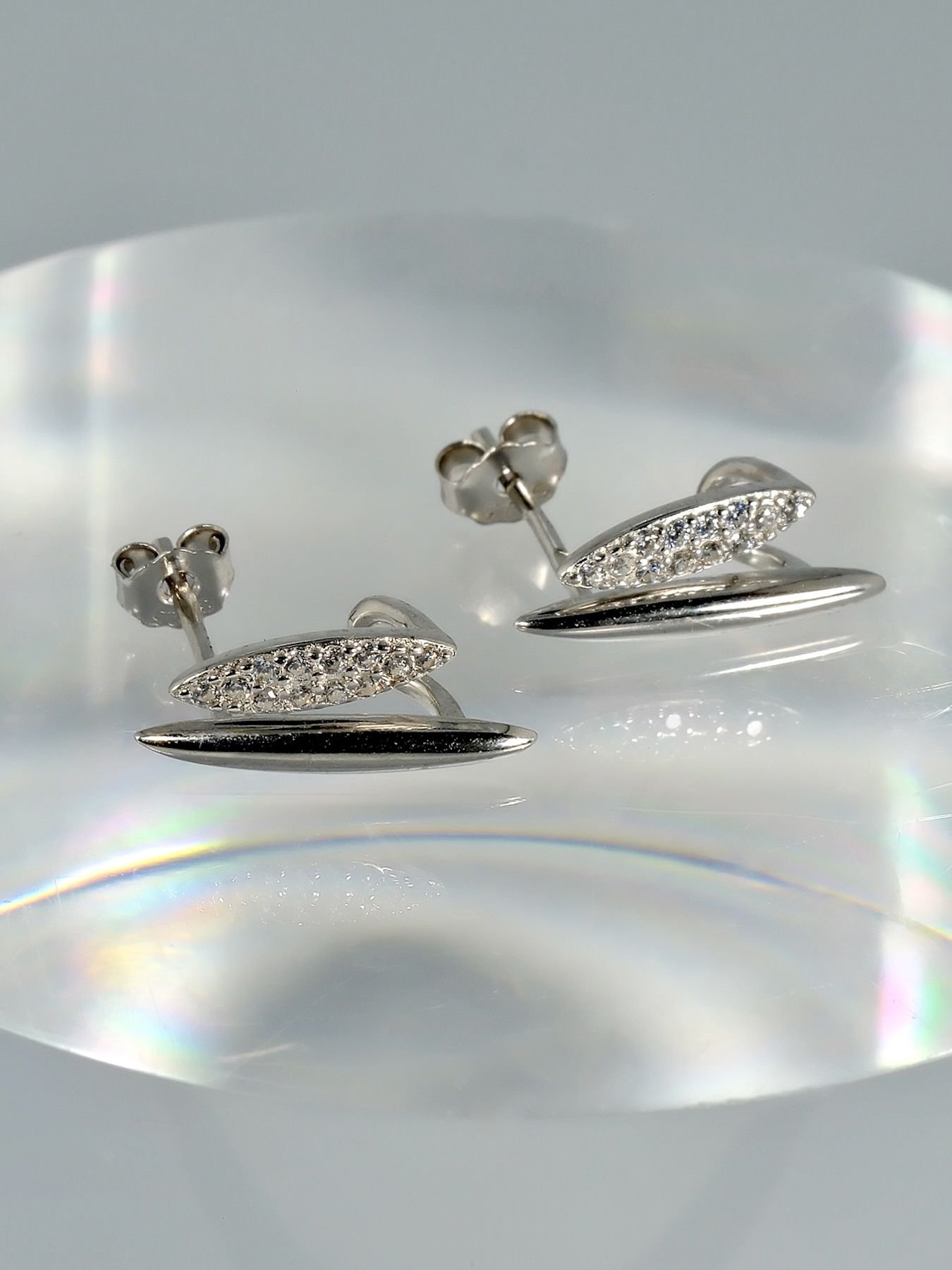 Shaped Stud earrings 925 silver – with zircon stone
