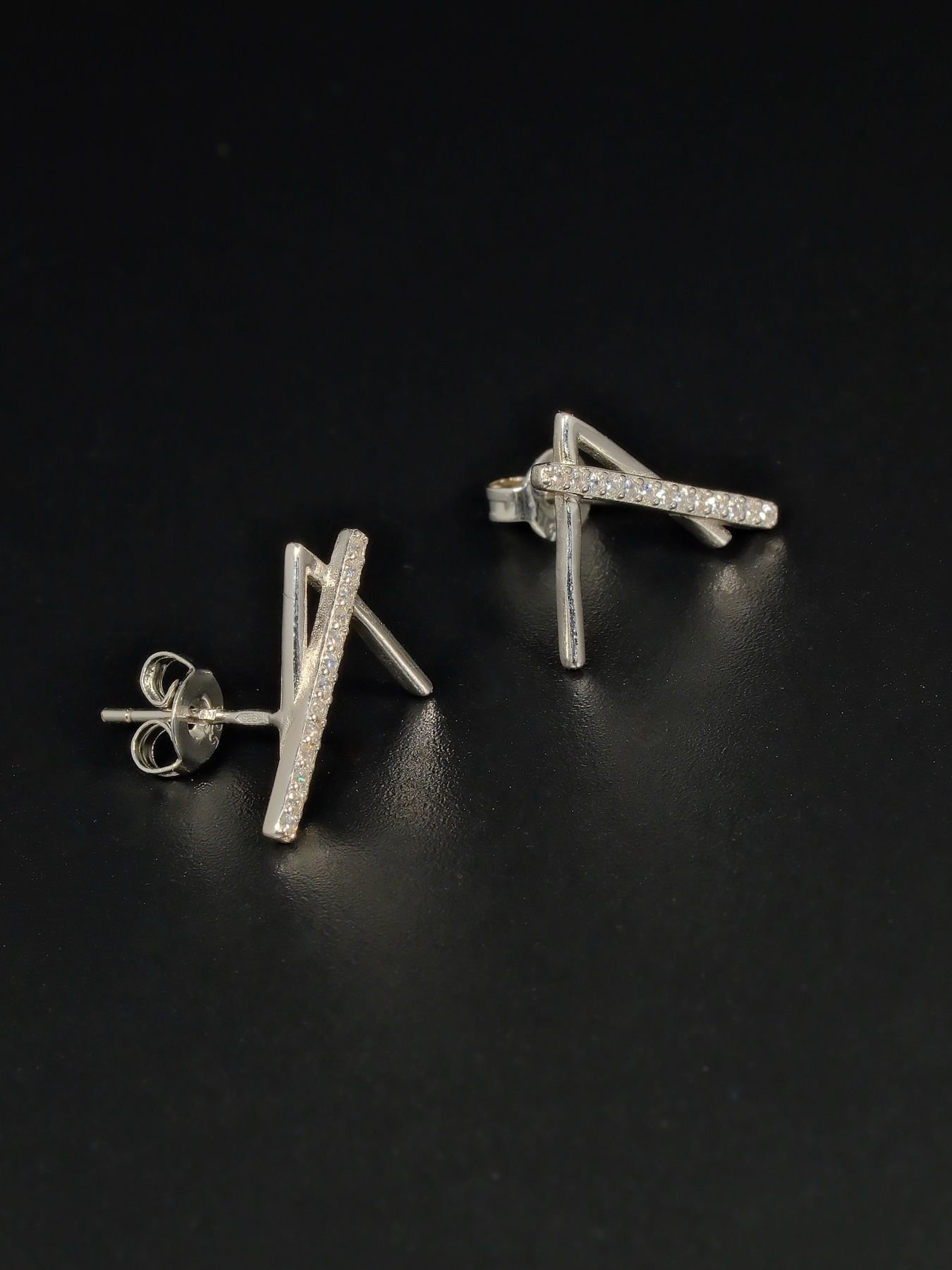 Geometric Line earrings 925 silver – with zircon stones