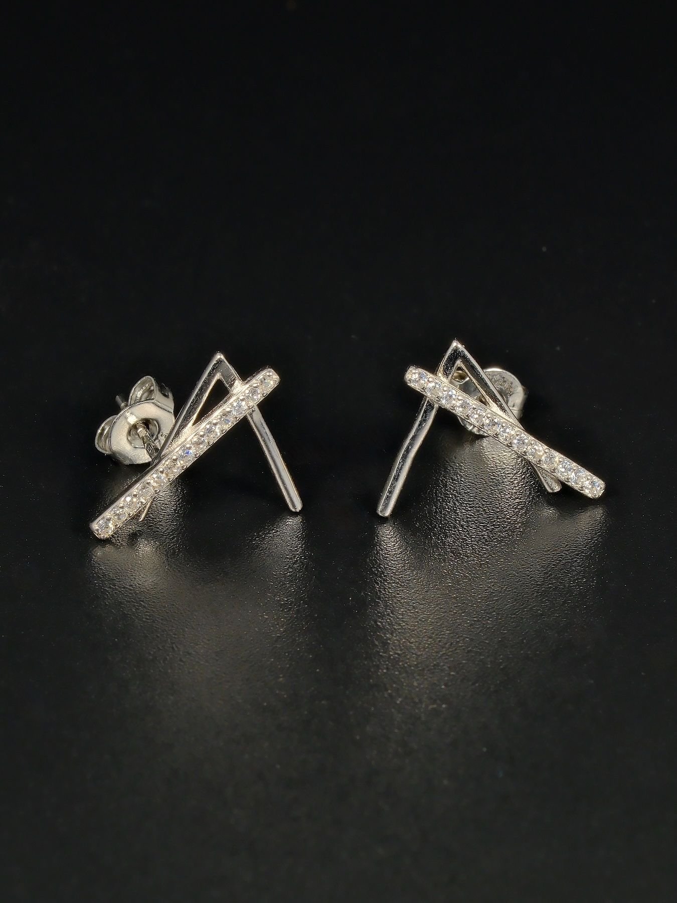 Geometric Line earrings 925 silver – with zircon stones