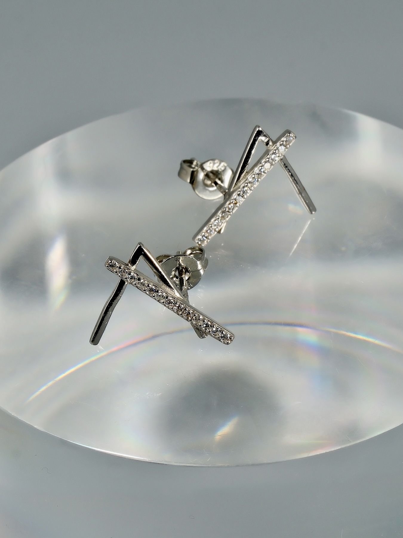 Geometric Line earrings 925 silver – with zircon stones