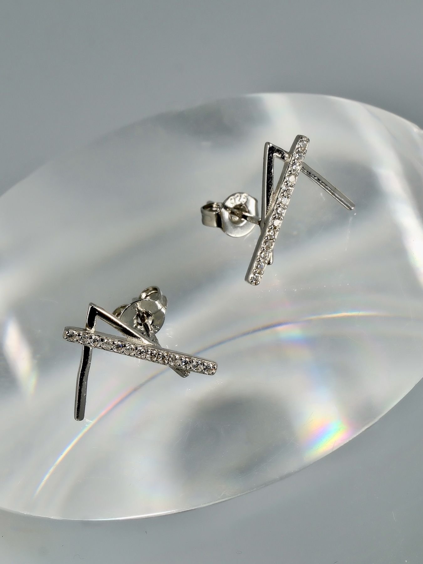 Geometric Line earrings 925 silver – with zircon stones
