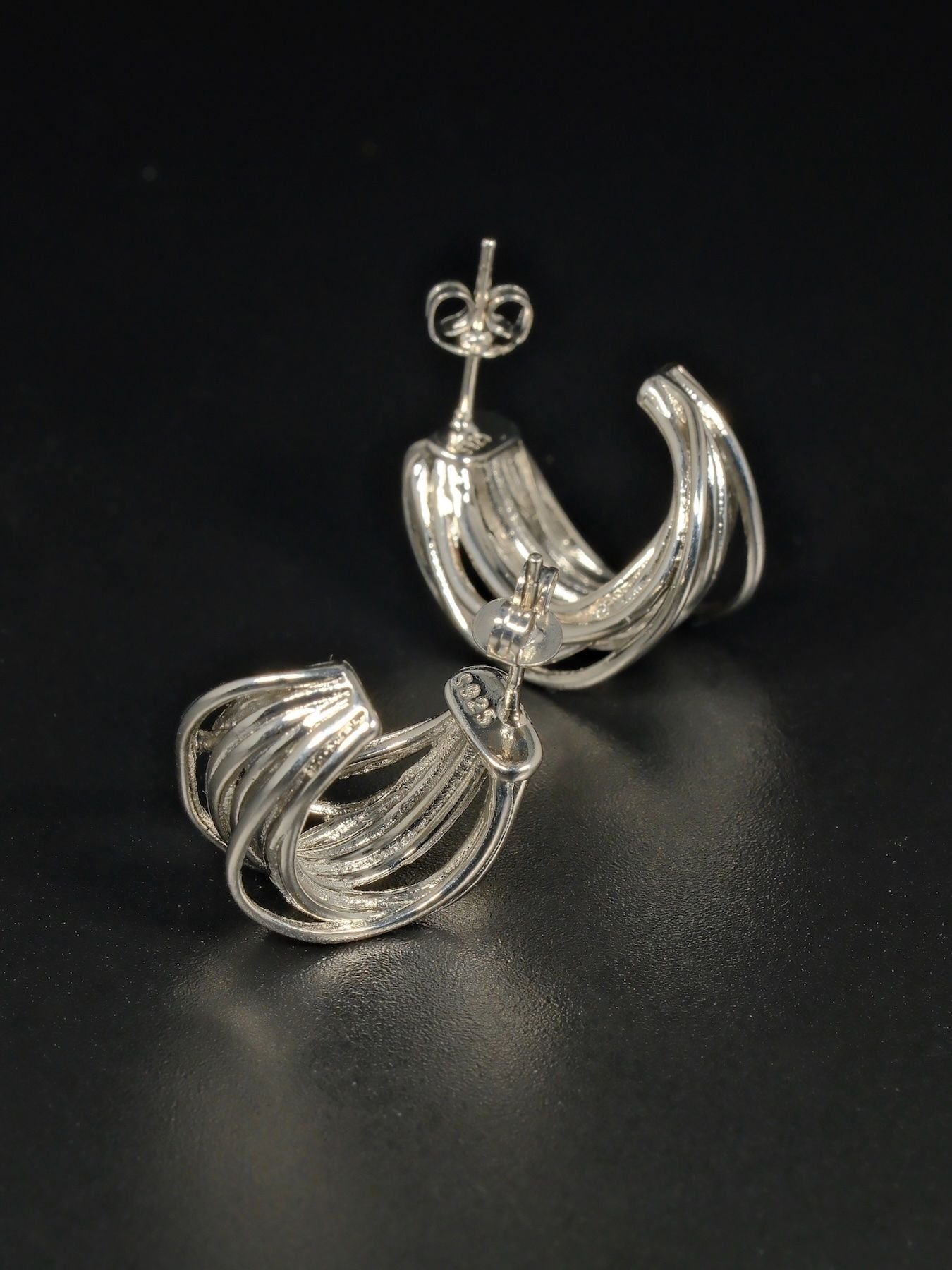 Lines earrings 925 silver – textured modern style