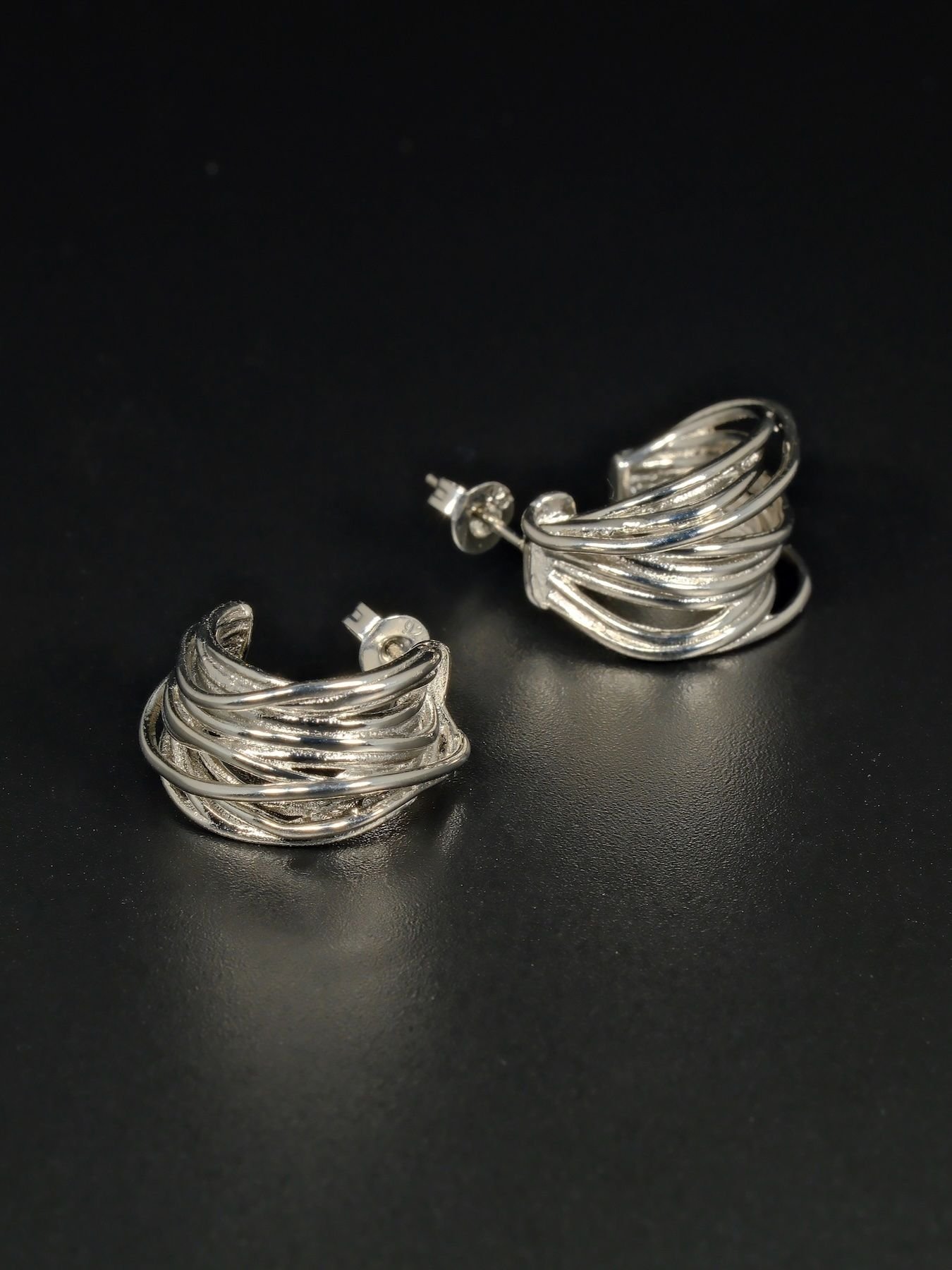 Lines earrings 925 silver – textured modern style