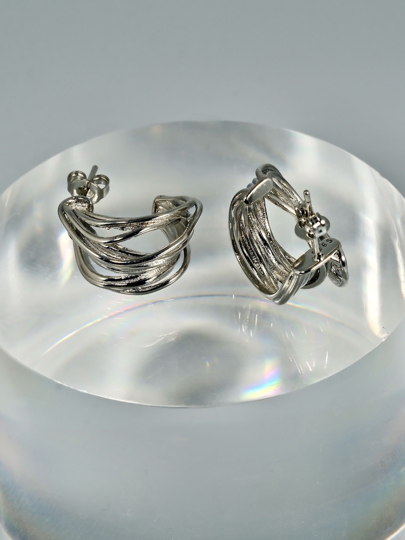 Lines earrings 925 silver – textured modern style