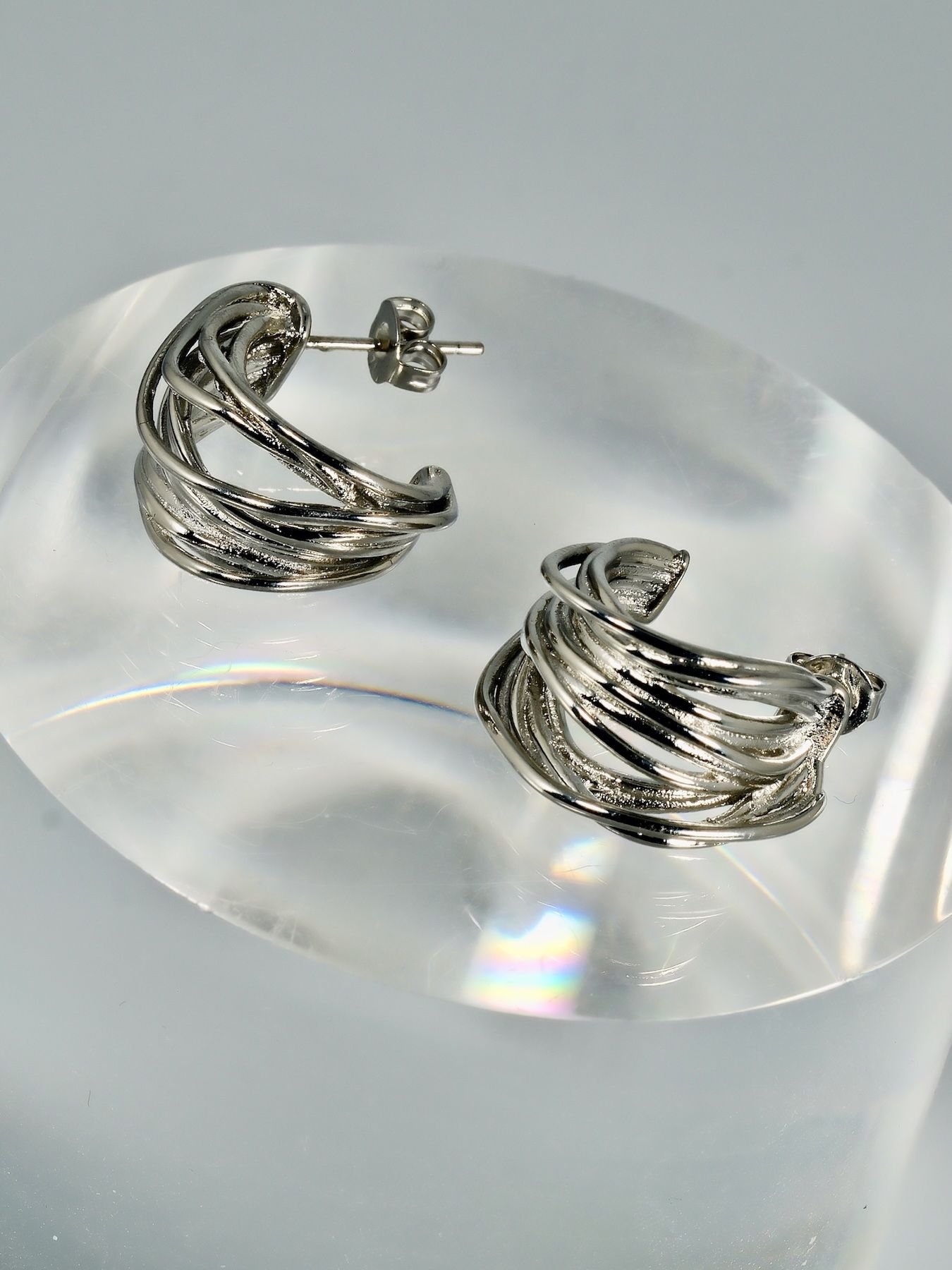Lines earrings 925 silver – textured modern style
