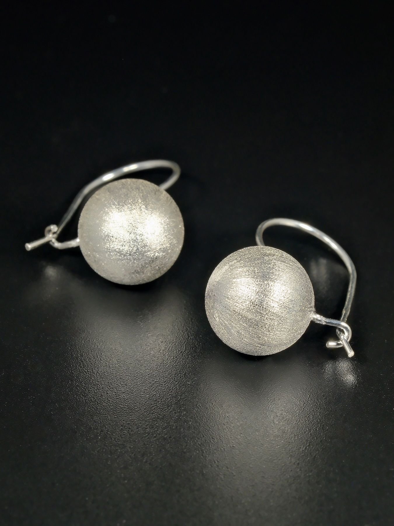 925 Silver Brushed Ball Earrings